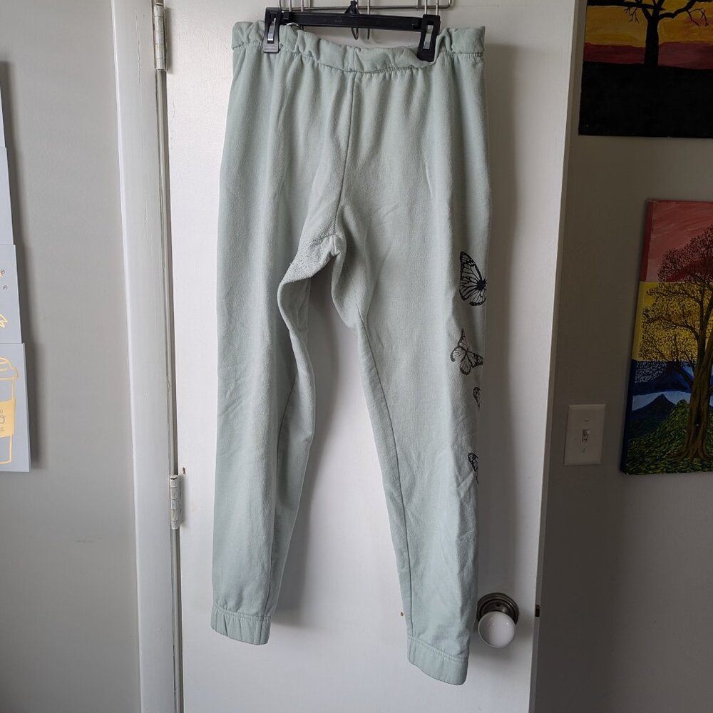 Gold Rush Mint Green with Butterflies Joggers Sweatpants Size Large